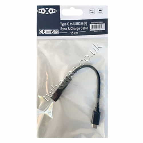 Maxam Type C to USB 3.0 (F) Sync and Charge OTG Cable - 15cm
