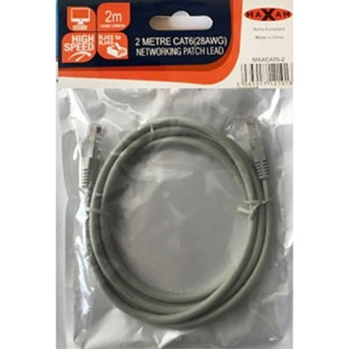 Maxam Cat6 Moulded Network Patch Cable 2M, Grey