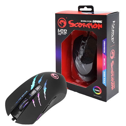 Marvo Scorpion M312 USB RGB Black Programmable Gaming Mouse, Optical Sensor, 7 Buttons
