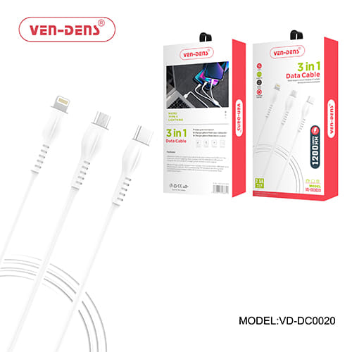 Ven-Dens VD-DC0020 3-In-1 1.2M Sync and Charge Data Cable