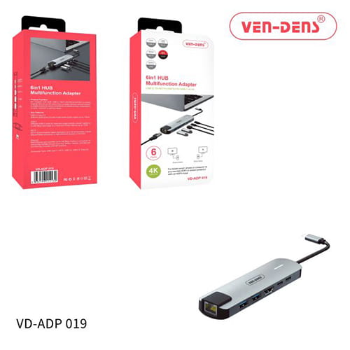 Ven-Dens 4K 6-in-1 Multiport Adapter (USB-C, HDTV, USB, PD, RJ45)