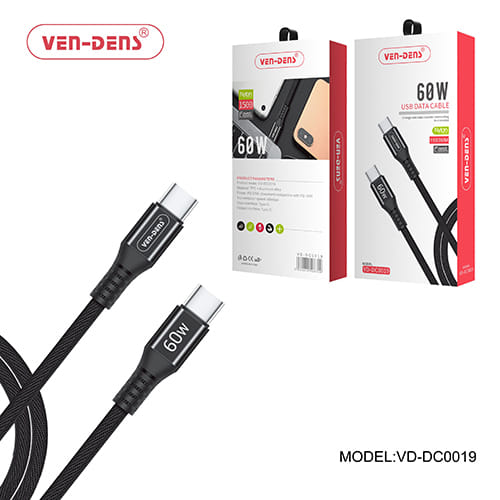 Ven-Dens VD-DC0019 60W Type-C To Type-C Fast Charging Data Cable 1.5 Metre