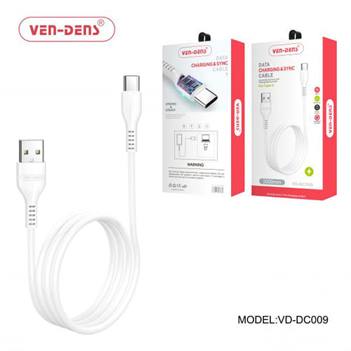 Ven-Dens VD-DC009 2.4A 2 Metre USB-A to USB-C Data Charging Sync Cable