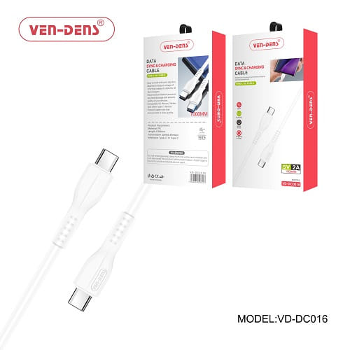 Ven-Dens VD-DC0016 2A 1 Metre Type-C To Type-C Charging Cable, White