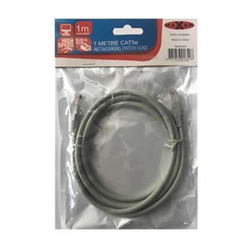 Maxam Cat5e RJ45 1 Metre Moulded Ethernet Networking Patch Lead (Grey)