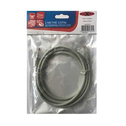 Maxam Cat5e RJ45 2 Metre Moulded Ethernet Networking Patch Lead (Grey)