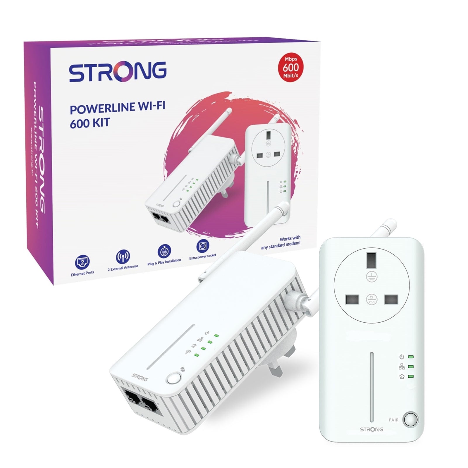 Strong AV600 Wi-Fi Powerline Extender Kit with Passthrough Dual Pack