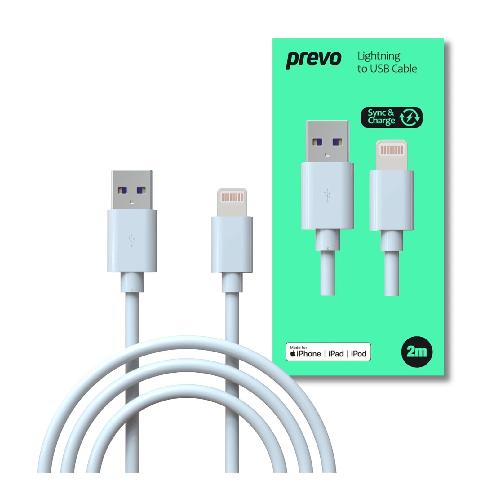 Prevo MFi Certified Lightning 2M Cable - White