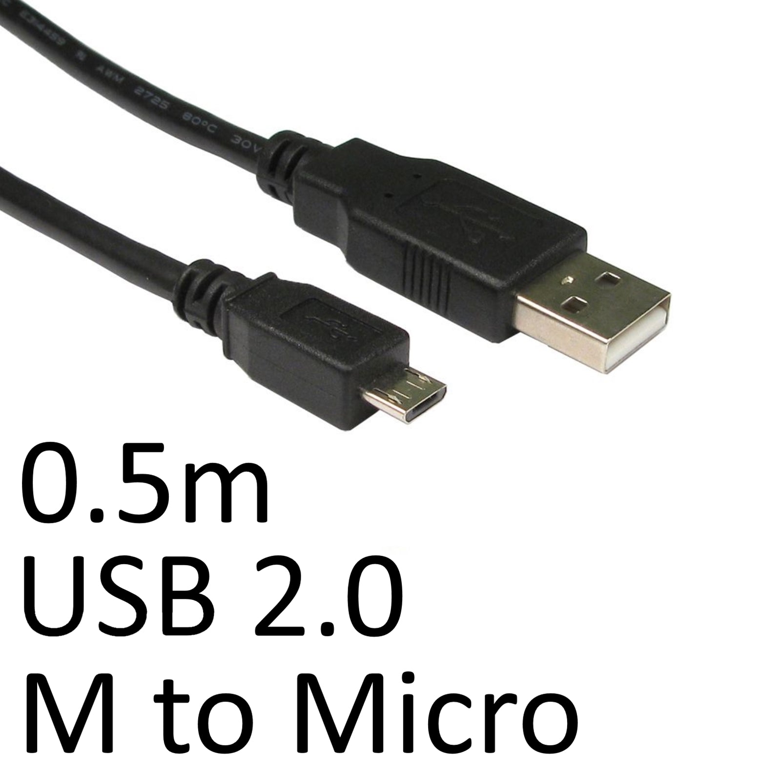 USB 2.0 A (M) to USB 2.0 Micro B (M) 0.5m OEM Data Cable - Black
