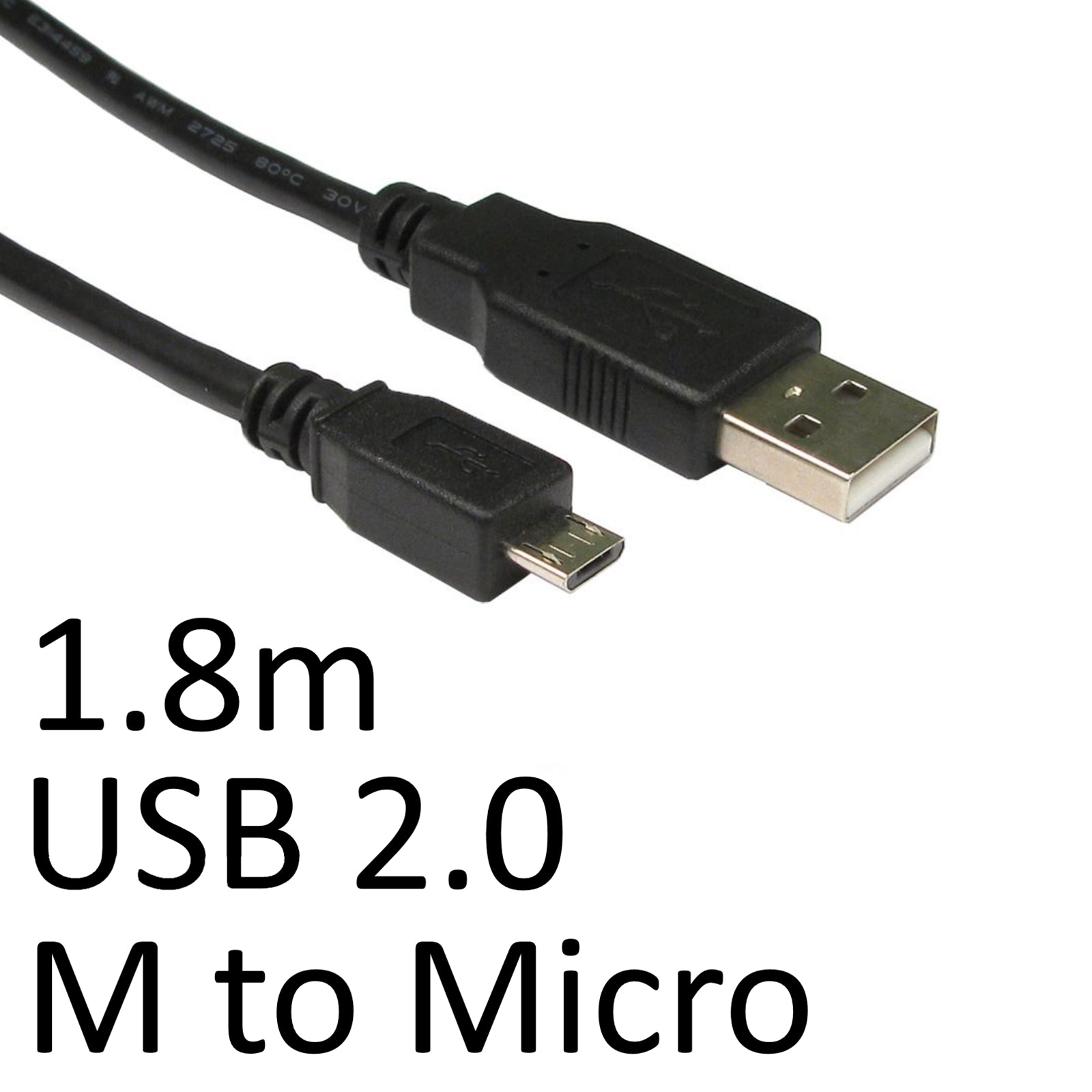 USB-A (M) to Micro B (M) 1.8 Metre OEM Data Cable, Black
