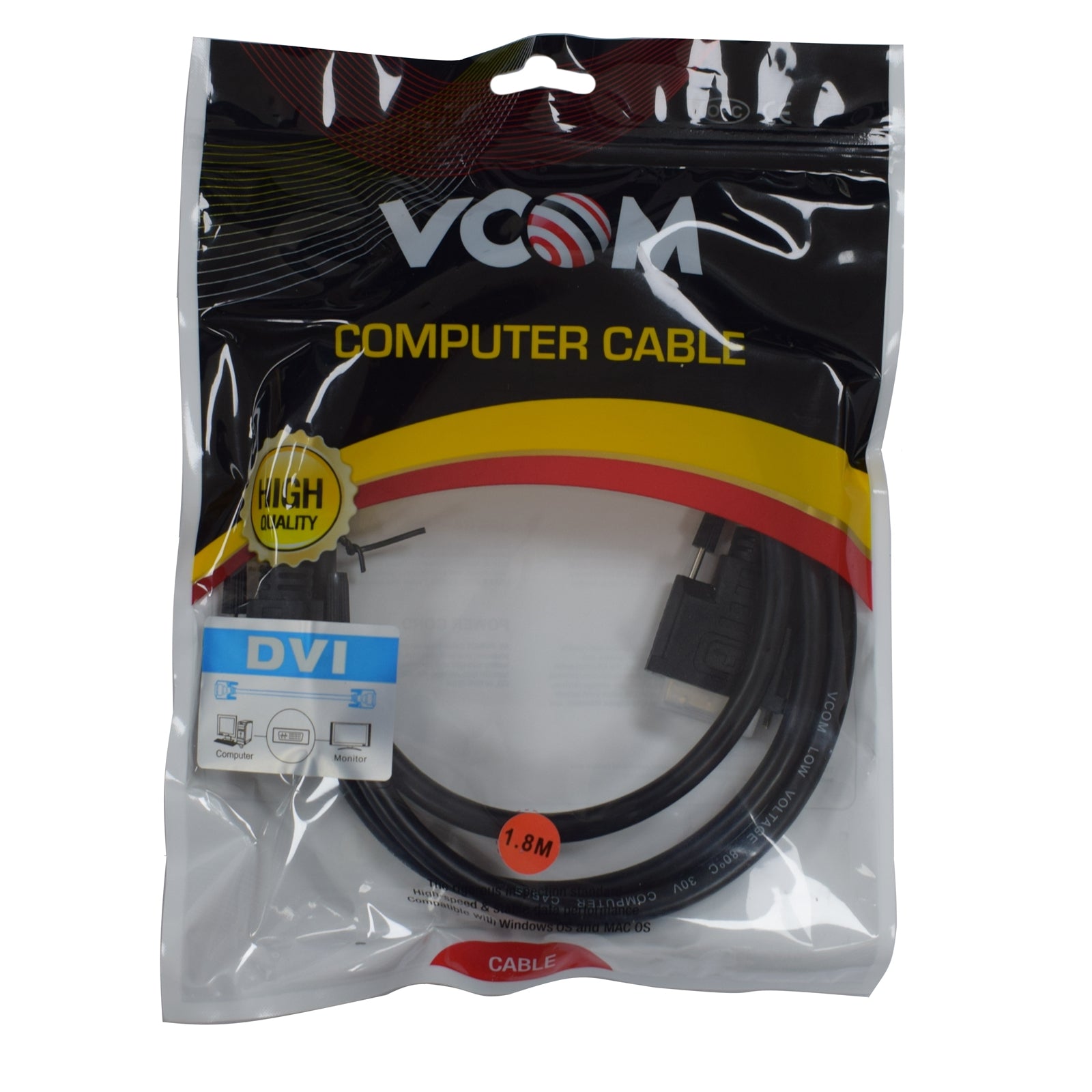 VCOM DVI-D (M) to DVI-D (M) Retail Packaged Display Cable 1.8 Metre Black