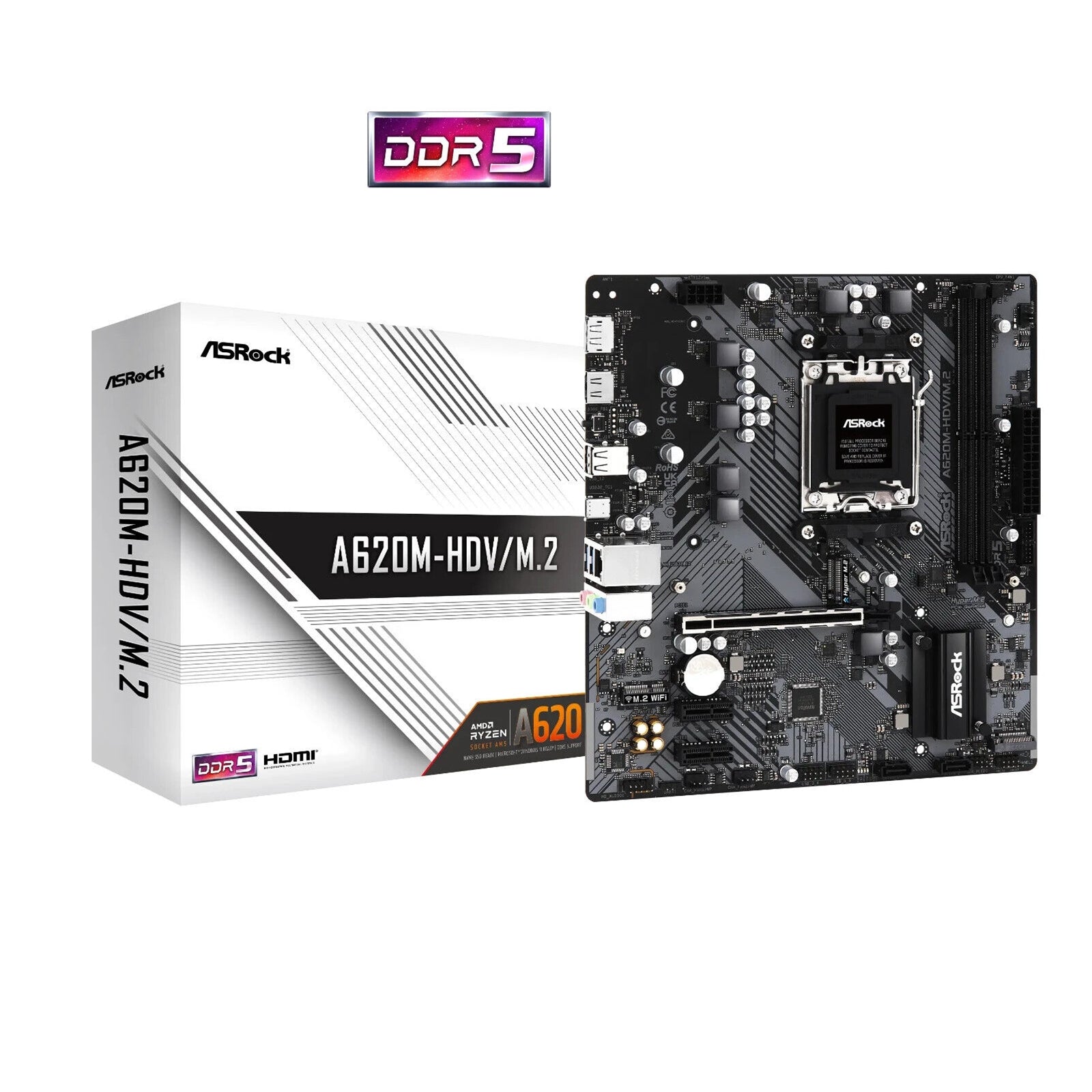 ASRock A620M-HDV/M.2 Motherboard AM5 DDR5 PCIe 4.0 & M.2 Support