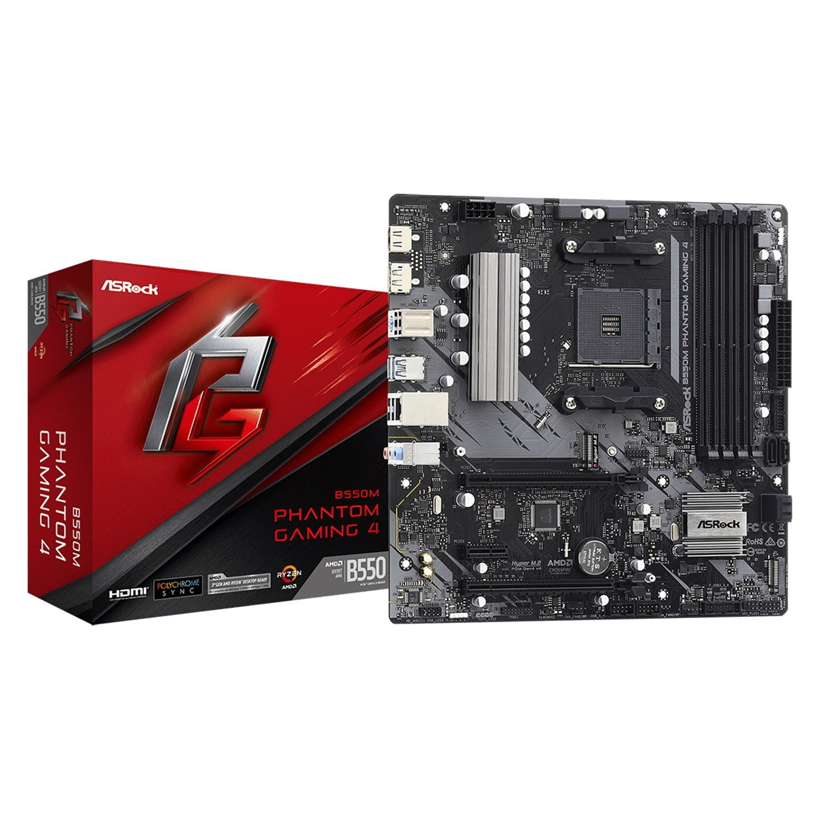 ASRock B550M Phantom Gaming Motherboard AM4 Ryzen Support, Dual M.2 Slots, PCIe 4.0, RGB Lighting