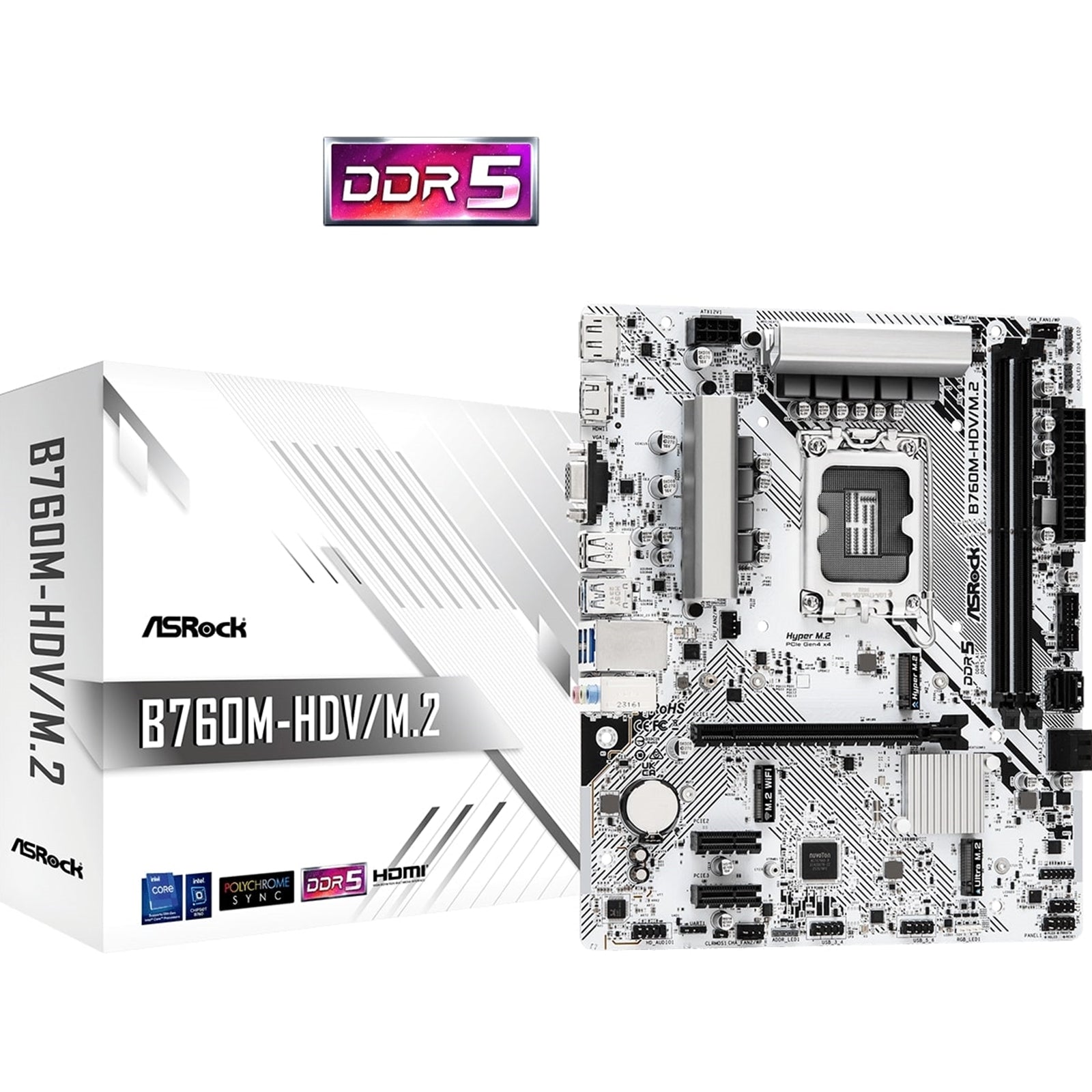 ASRock B760M-HDV M.2 D4 Motherboard Intel 1700 Socket, DDR5, PCIe 4.0, Triple Display Support