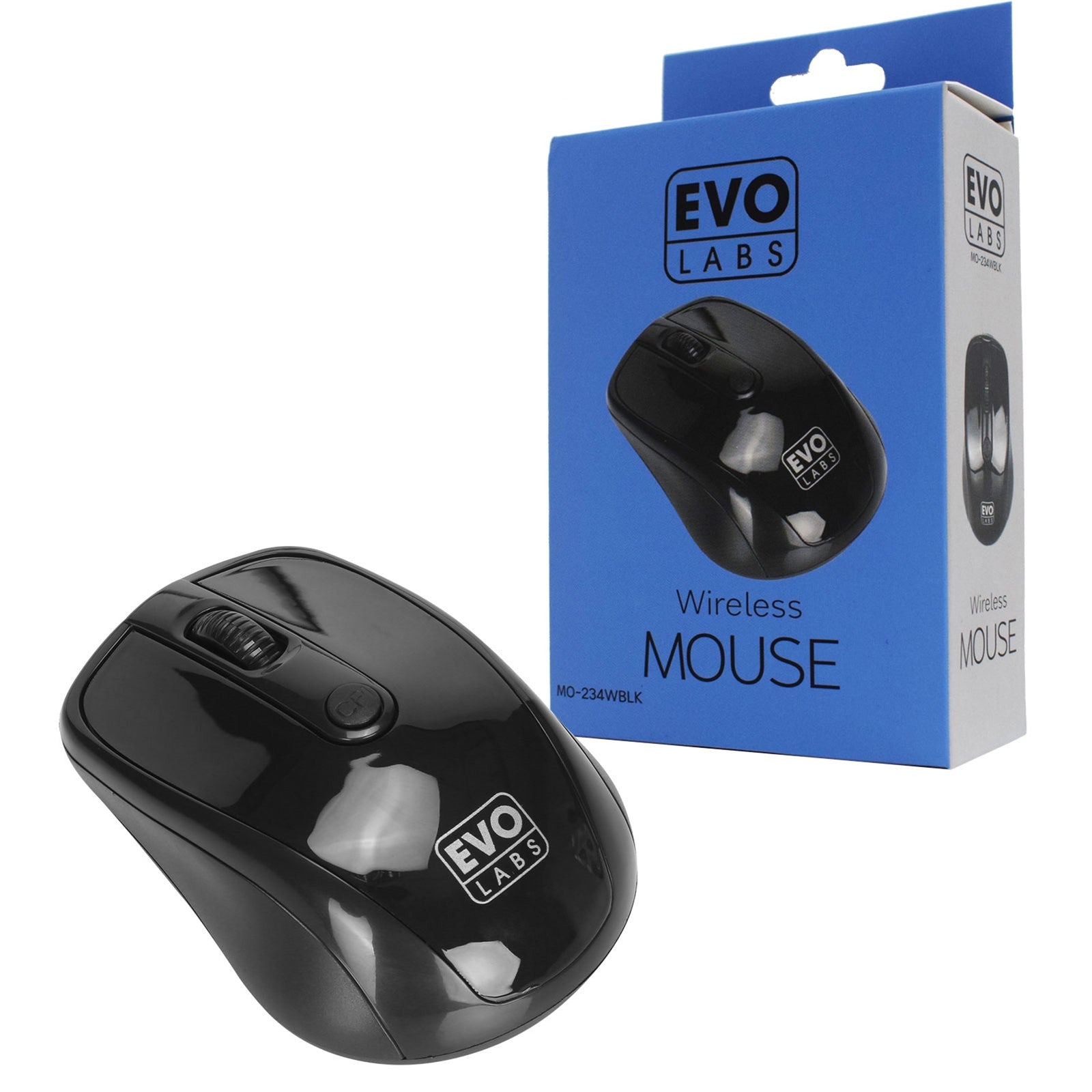 Evo Labs MO-234WBLK 2.4GHz Wireless Optical Mouse with USB Mini Receiver Black